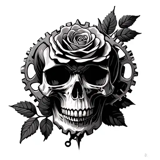 Skull Made With Top Into A Rose Clock Gears