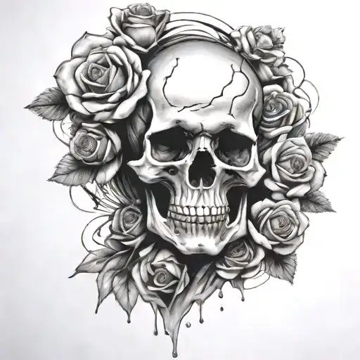 Half Sleeve Roses At Bottom Melting Into Tortured Souls And A Large Skull At Top