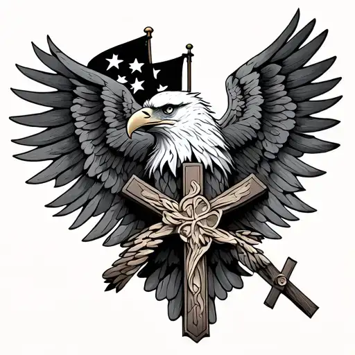 Eagle And Cross And Flags Intertwined
