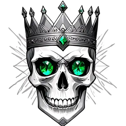 Geometrical Skull With Emerald Stone Eyes And Irish High King Crown