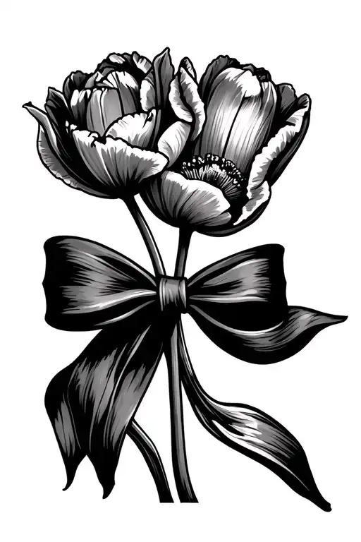 One Tulip And One California Poppy Tied Together With A Bow