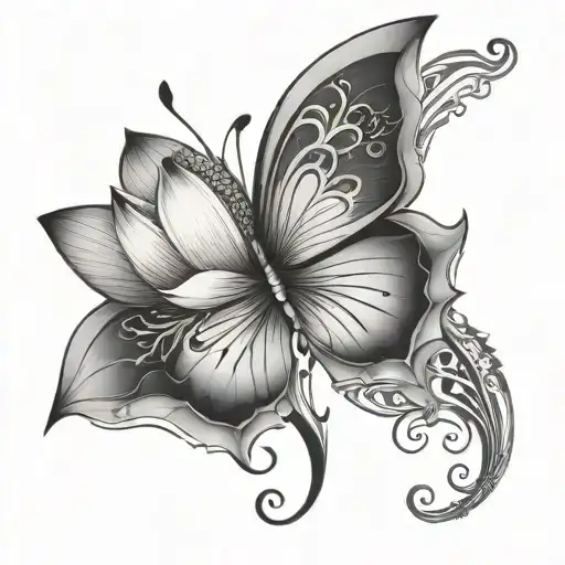Half Lotus Flower Half Butterfly