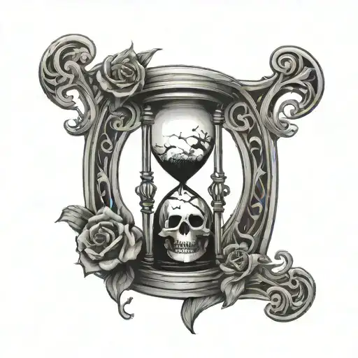 Hourglass With Skull Inside Bottom And Symbol Of Youth In The Top