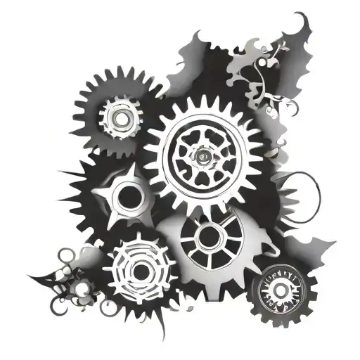 Incorporate Gears And Flowers In A Black And Grey Design
