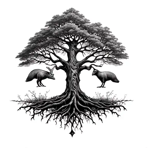 A Detailed Tree Of Life Design Incorporating Elements Of Nature And Wildlife