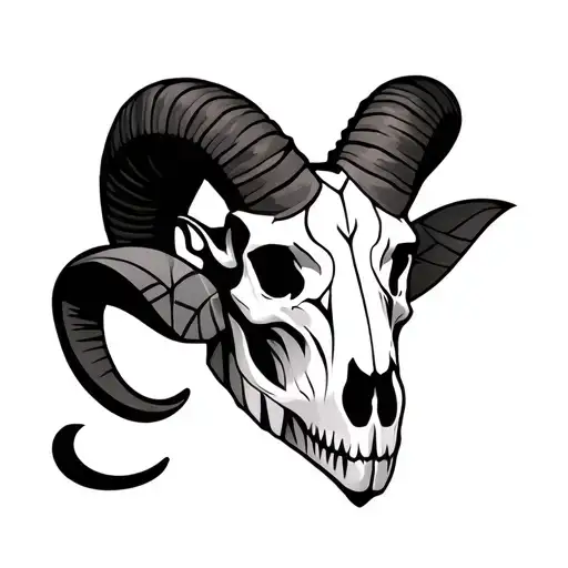 Ram Skull With Geometric Carvings