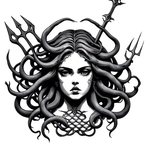 Blind Medusa With Trident And Scale
