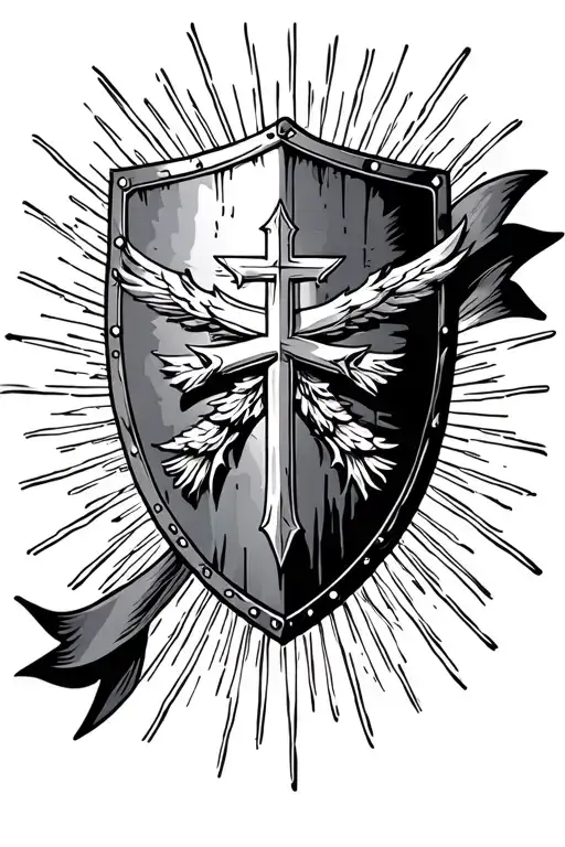Shield And Banner With Holy Background