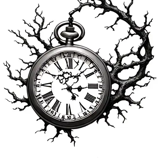 Tree Of Life Branching Into A Broken Pocket Watch