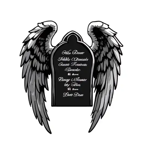 Names On Headstone With Angel Wings