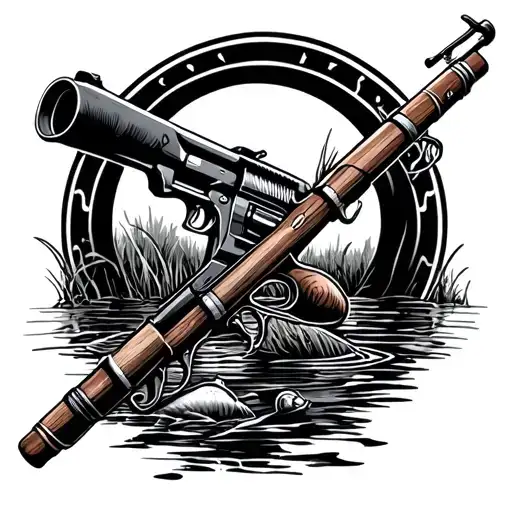 Fishing Rod And A Gun Hunting