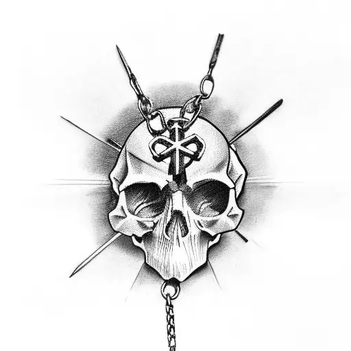 Cross Of Chains With Skull On Forearm