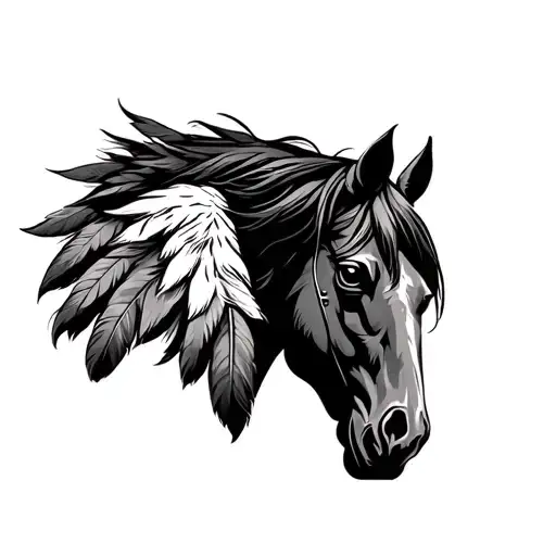 Horses Head With Eagle Feathers For Mane Showcasing Strength