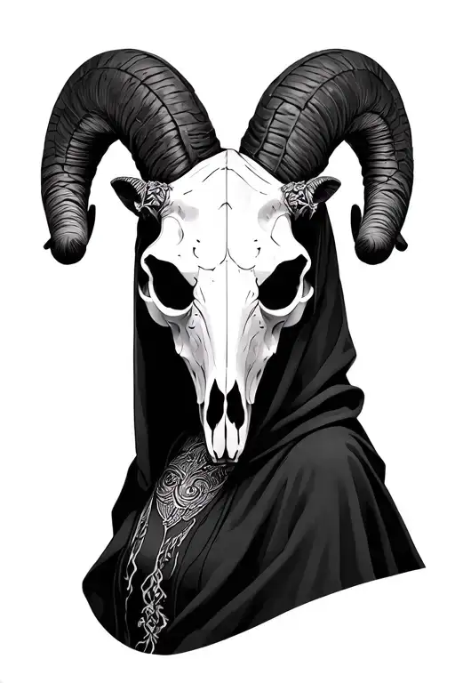 Cloaked Woman With Ram Skull Mask