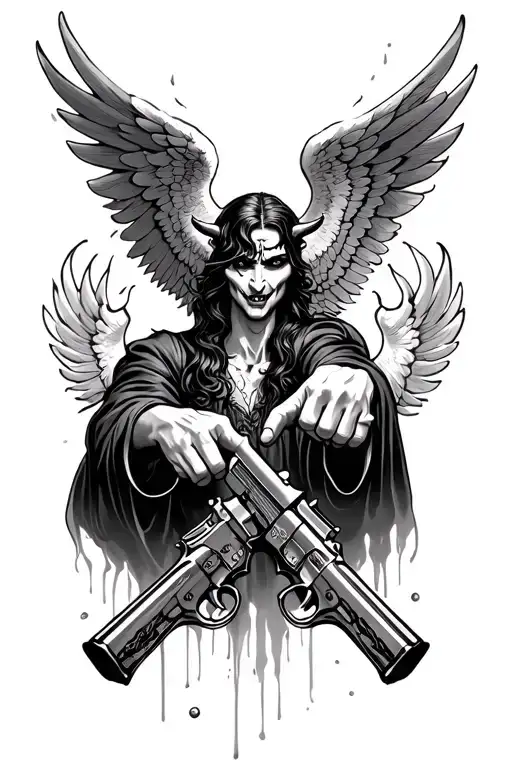 Angel And Devil Pointing Guns