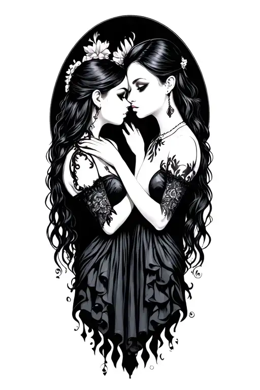 Two Goth Girls Kissing Each Other