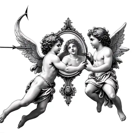 Cupid Shooting Arrow Into Mirror At Himseld