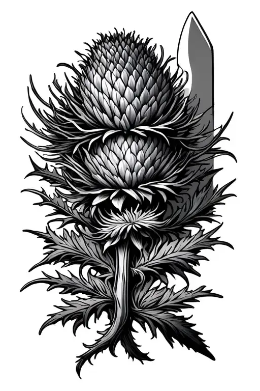 Minimalistic Scottish Thistle And Knife