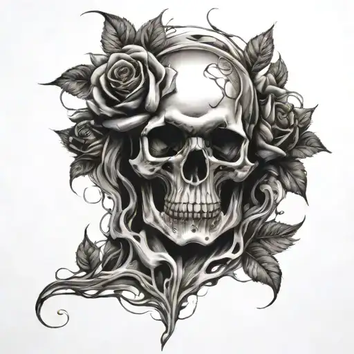 Half Sleeve Roses At Bottom Melting Into Tortured Souls And A Large Skull At Top