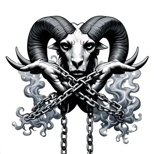 Aries With Tied Human Hands With Chains And Smoke