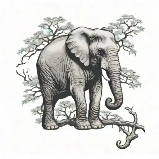 Elephant With Tree Branch