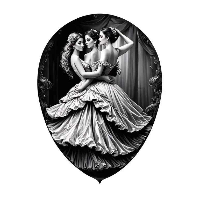 Women In Ball Gown Dancing Together