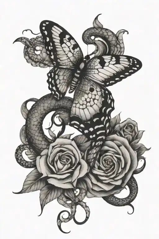 Butterfly With Snake And Moon