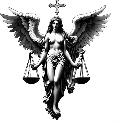 Justitia And Angel Wings And Fingers Of God
