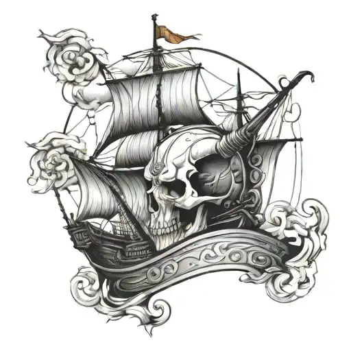 Sailing Ship With Viking Ram Skull