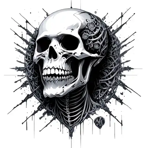 Cybersigilism Artwork Of A Eerie Metalic Skeleton