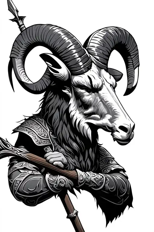 Ram Head And Warrior Wielding A Spear