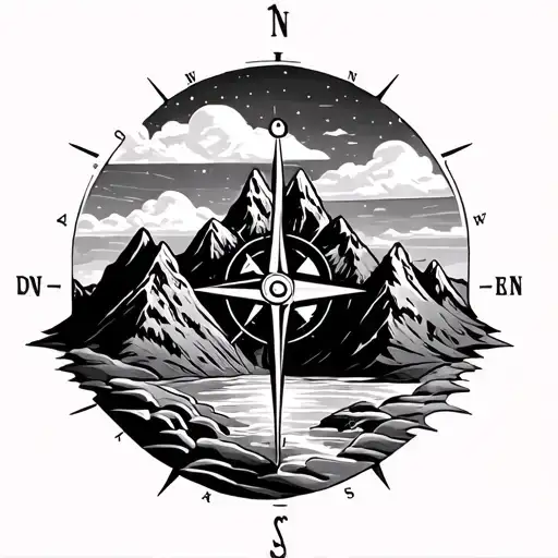 Mountains Compass Sun Setting Cross