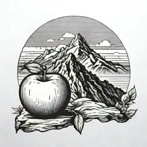 Small Apple In Front Of A Mountain Skyline