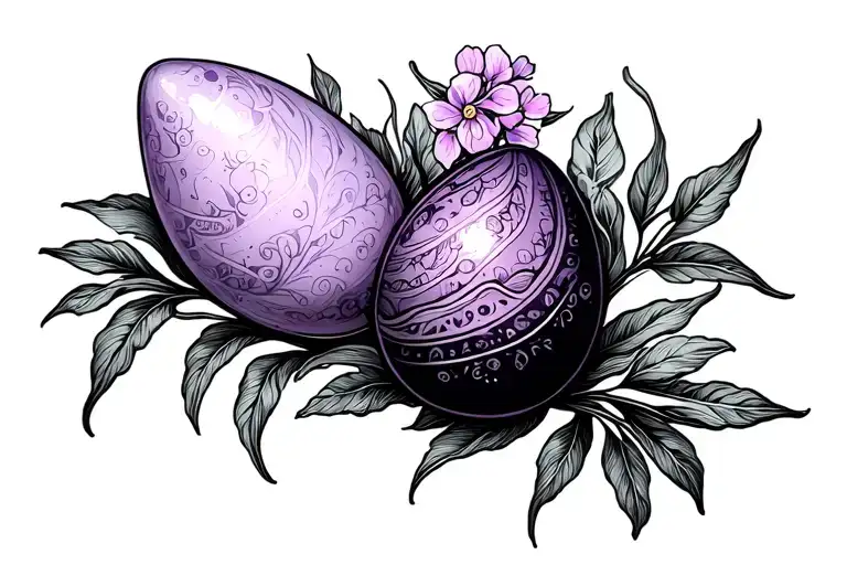 Easter Eggs Under A Two-toned Lilac Plant Tattoo Design