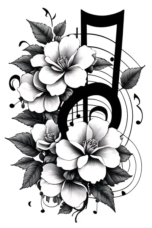 Gardenias & Music Note Intertwined