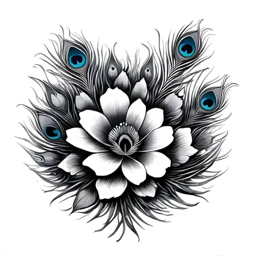 Peacock Feathers With Flowers