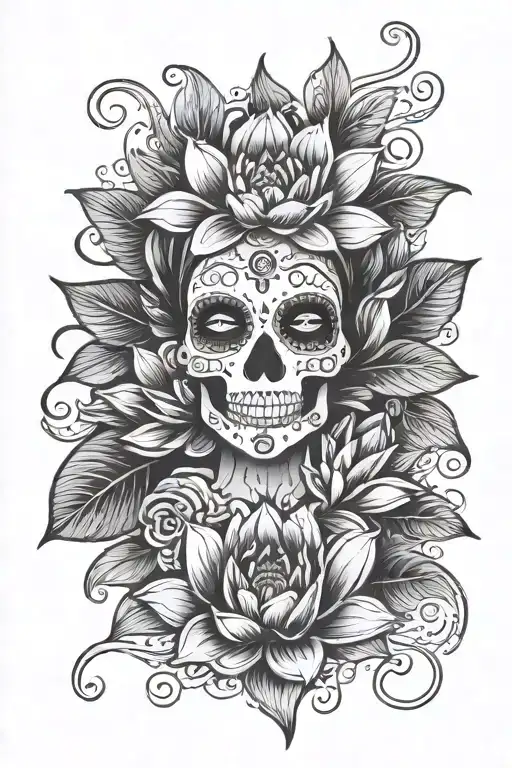 Day Of The Dead With Water Lily Flower