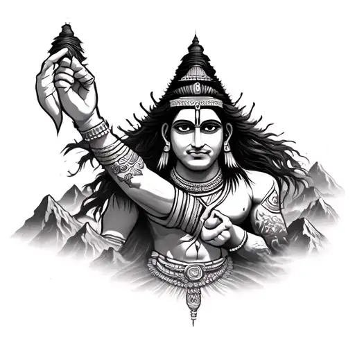 Lord Shiva Arm Sleeve Tattoo With Mountain