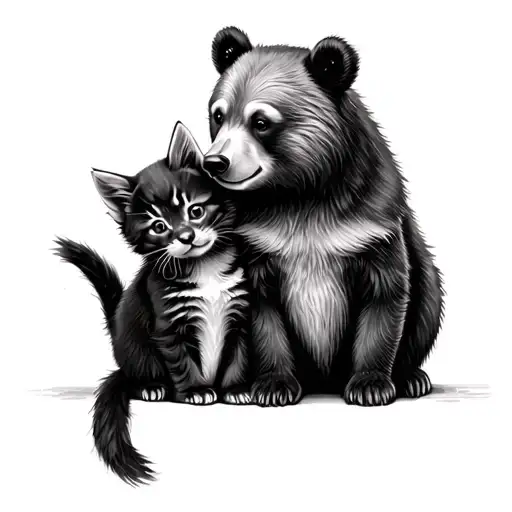 Make A Sketch Of Paired Tattoos Bear And Kitten For Lovers