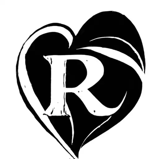 Heart With Initial R Linework Tattoo Minimalist