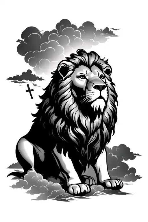 Lion With Clouds And A Cross Iwith A Verse Written