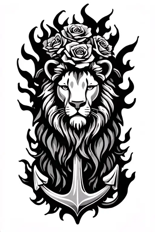 Lion Roses Vine Anchor Flames