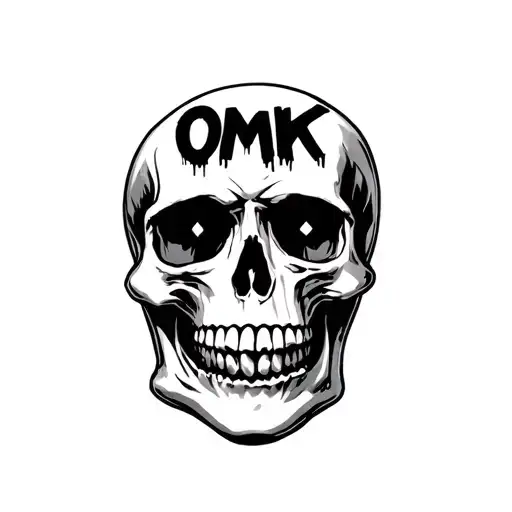 Skull With Text 'Omk' On Forehead Also From The Sides