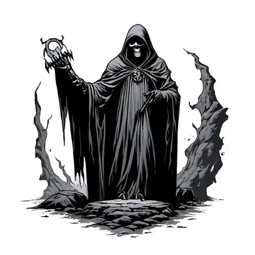 Hooded Reaper Standing At Cave To Hell You Dreaming When