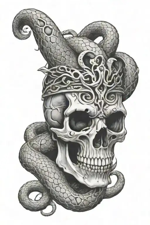 Skull And Snakes Wrapping Showing Head