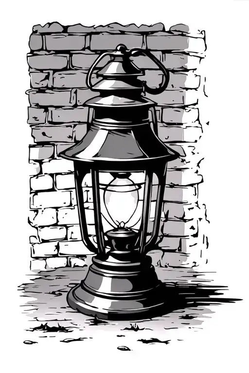 Midevil Lantern With Brick Background Black And White