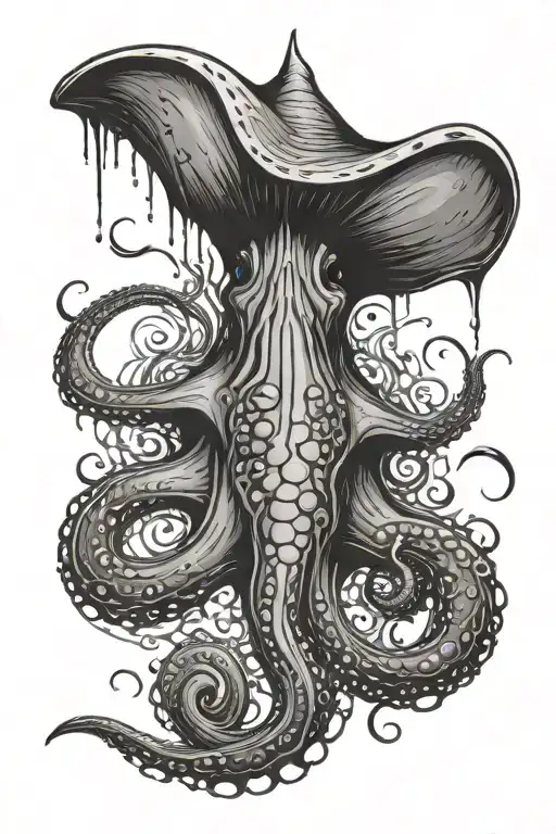 Sting Ray Kraken Squid Coexisting Peacefully Representing Viking