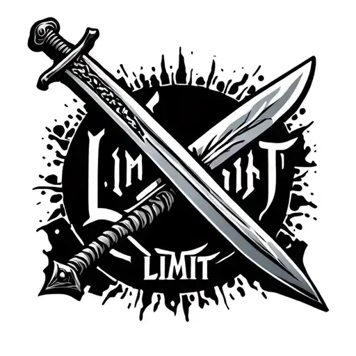 'Limit' Written Tattoo With Maratha Sword In Between With
