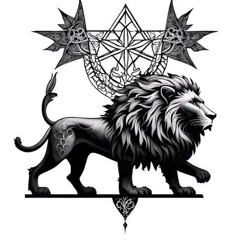 Star Of Inanna And Lion In An Intertwined Design
