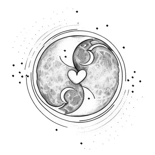 A Minimalist Design Of A Sun And Moon Forming A Heart
